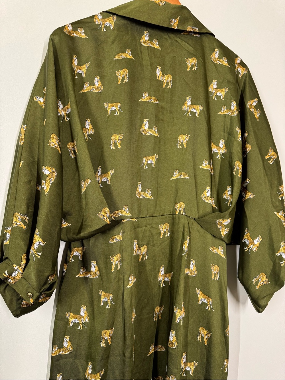 Zara Olive Green Satin Midi Shirt Dress - Picture 7 of 9